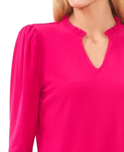CeCe Women's Solid Puff-Sleeve Split-Neck Top -VINCE CAMUTO Shop 22853162 fpx