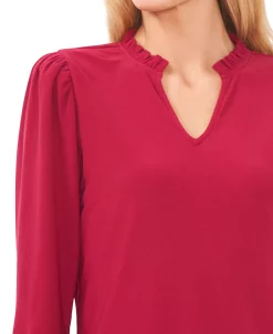 CeCe Women's Solid Puff-Sleeve Split-Neck Top -VINCE CAMUTO Shop 22853167 fpx