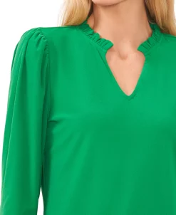 CeCe Women's Solid Puff-Sleeve Split-Neck Top -VINCE CAMUTO Shop 22853188 fpx