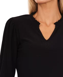 CeCe Women's Solid Puff-Sleeve Split-Neck Top -VINCE CAMUTO Shop 22853192 fpx