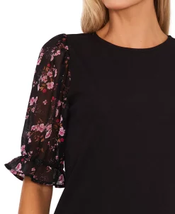 CeCe Women's Mixed-Media Puff-Sleeve Round-Neck Top -VINCE CAMUTO Shop 22854802 fpx