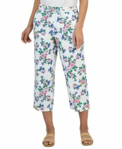 Charter Club Women's Linen Floral Cropped Pants, Created For Macy's