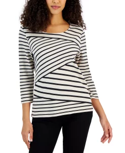 Karen Scott Women's Callie Asymmetrical-Stripe 3/4-Sleeve Top, Created For Macy's 13 Karen Scott Women's Callie Asymmetrical-Stripe 3/4-Sleeve Top, Created For Macy's -VINCE CAMUTO Shop 22884303 fpx