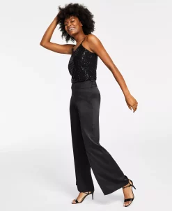 Anne Klein Montreal Satin High-Rise Side-Zip Wide-Leg Pants -VINCE CAMUTO Shop 22905449 fpx