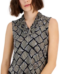 Anne Klein Women's Printed Gathered V-Neck Sleeveless Top -VINCE CAMUTO Shop 22909289 fpx