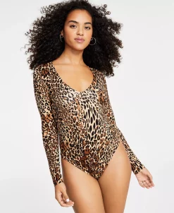 Bar III Women's Cheetah-Print Long-Sleeve Bodysuit, Created For Macy's -VINCE CAMUTO Shop 22915020 fpx