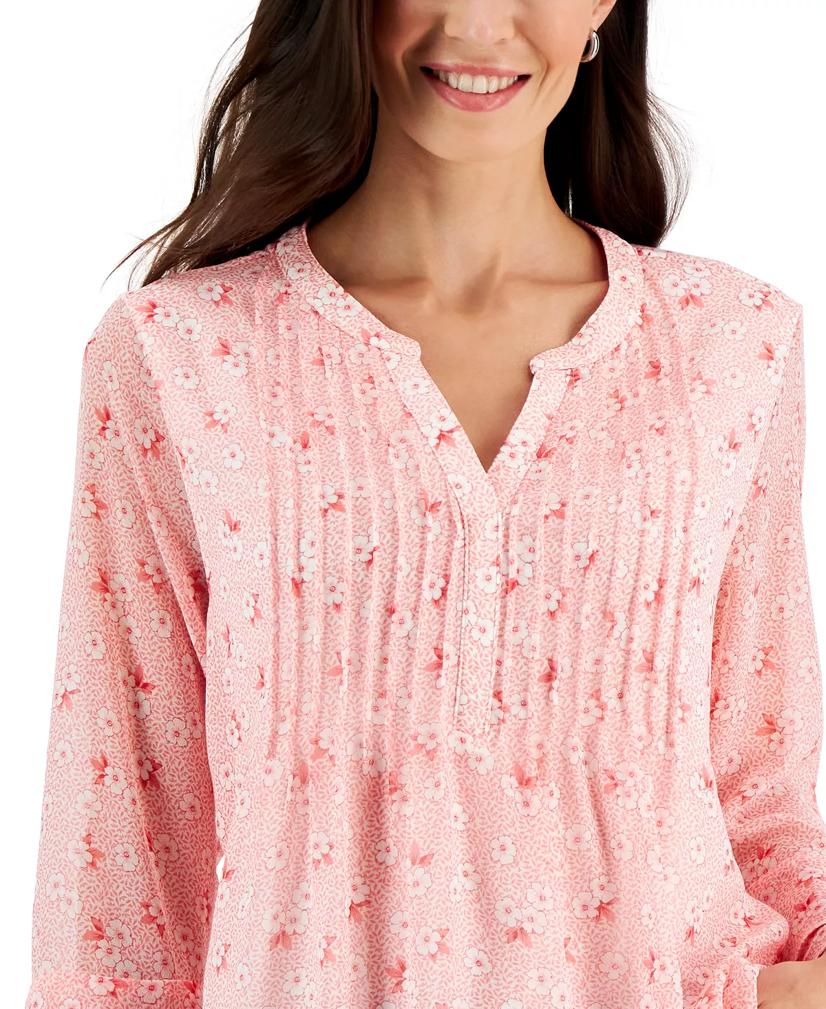 Charter Club Women's Floral-Print Pintuck Top, Created For Macy's 3 Charter Club Women's Floral-Print Pintuck Top, Created For Macy's - Image 3