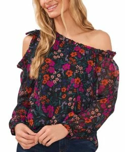 CeCe Women's Floral-Print Asymmetric Bow Top