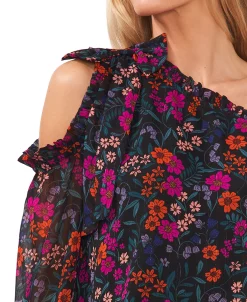CeCe Women's Floral-Print Asymmetric Bow Top -VINCE CAMUTO Shop 22927285 fpx