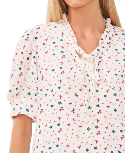 CeCe Women's Floral-Print Puff-Sleeve Tie-Neck Top 9 CeCe Women's Floral-Print Puff-Sleeve Tie-Neck Top -VINCE CAMUTO Shop 22936012 fpx