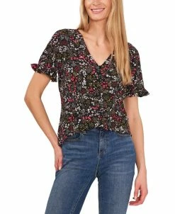 CeCe Ascading Florets Ruffled Sleeve Top