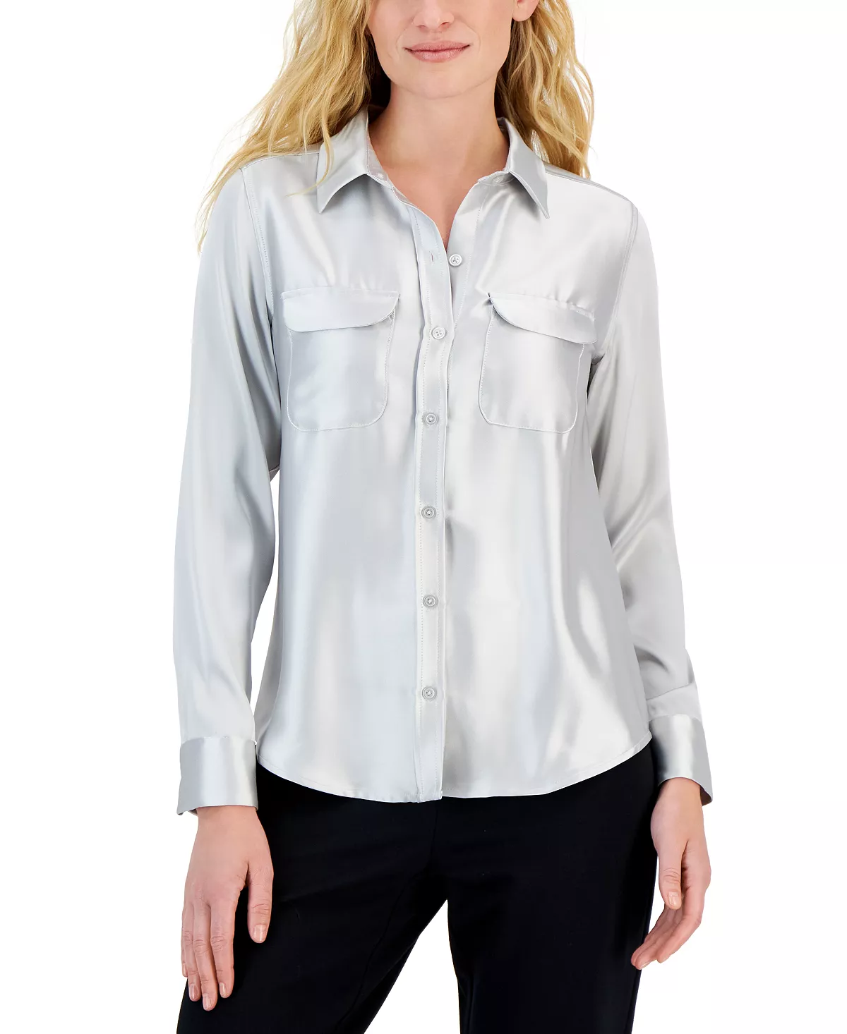 Alfani Women's Satin Collared Utility Blouse, Created For Macy's 4 Alfani Women's Satin Collared Utility Blouse, Created For Macy's - Image 4