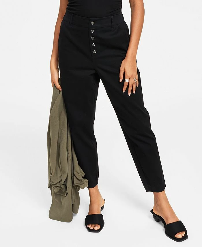 Bar III Women's Button Fly High Rise Tapered Pants, Created For Macy's 1 Bar III Women's Button Fly High Rise Tapered Pants, Created For Macy's