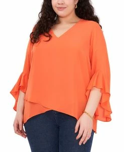 Vince Camuto Plus Size Flutter-Sleeve Crossover-Hem Top