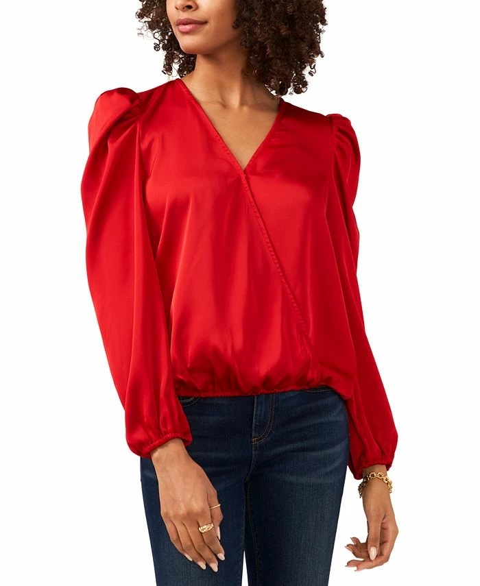 Vince Camuto Women's Puff-Shoulder Faux-Wrap Top 1 Vince Camuto Women's Puff-Shoulder Faux-Wrap Top