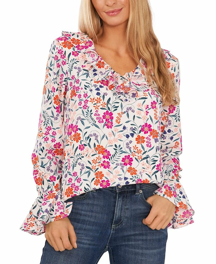CeCe Women's Ruffled Floral-Print Bell-Sleeve Top 1 CeCe Women's Ruffled Floral-Print Bell-Sleeve Top