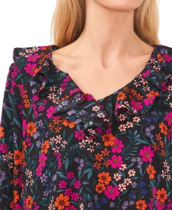 CeCe Women's Ruffled Floral-Print Bell-Sleeve Top 9 CeCe Women's Ruffled Floral-Print Bell-Sleeve Top -VINCE CAMUTO Shop 22948134 fpx