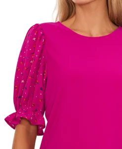CeCe Women's Mixed Media Puff Sleeve Top -VINCE CAMUTO Shop 22948210 fpx