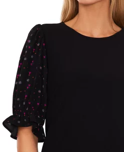 CeCe Women's Mixed Media Puff Sleeve Top -VINCE CAMUTO Shop 22948214 fpx