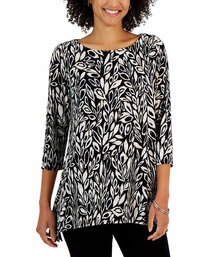 JM Collection Women's Leaf Adventures Jacquard 3/4-Sleeve Tunic, Created For Macy's 1 JM Collection Women's Leaf Adventures Jacquard 3/4-Sleeve Tunic, Created For Macy's