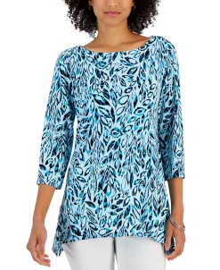 JM Collection Women's Leaf Adventures Jacquard 3/4-Sleeve Tunic, Created For Macy's 9 JM Collection Women's Leaf Adventures Jacquard 3/4-Sleeve Tunic, Created For Macy's -VINCE CAMUTO Shop 22967707 fpx