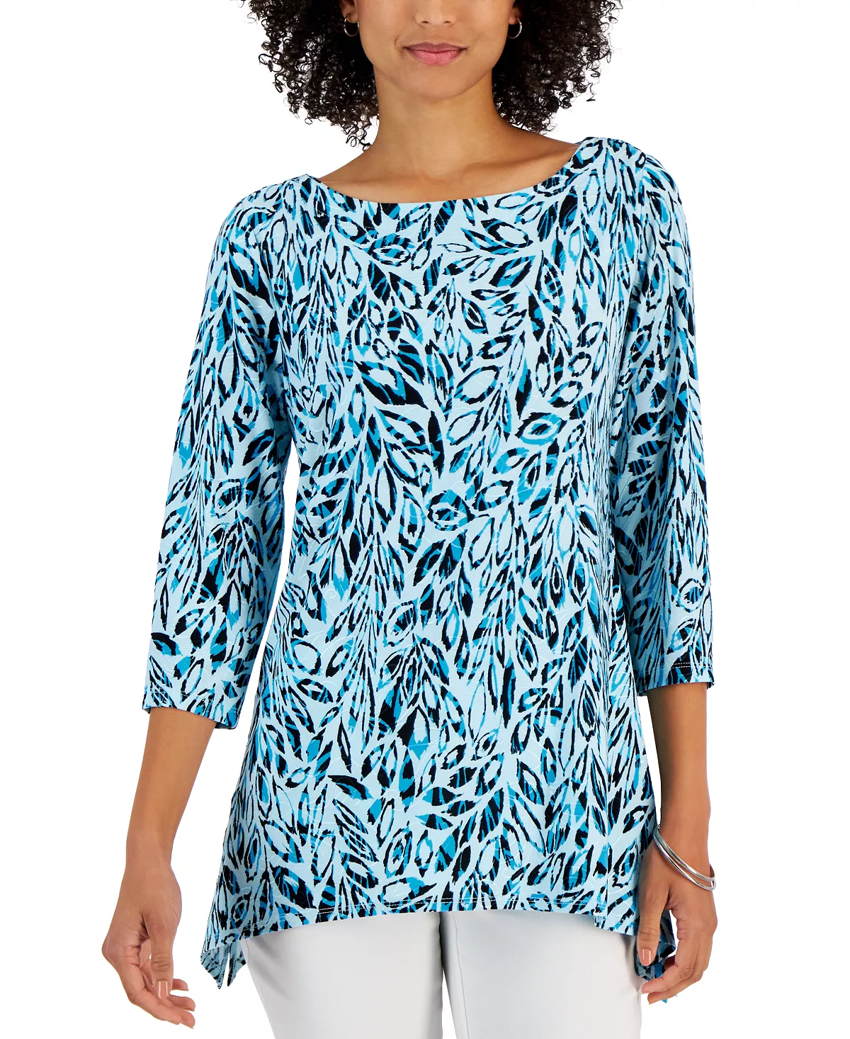 JM Collection Women's Leaf Adventures Jacquard 3/4-Sleeve Tunic, Created For Macy's 5 JM Collection Women's Leaf Adventures Jacquard 3/4-Sleeve Tunic, Created For Macy's - Image 5