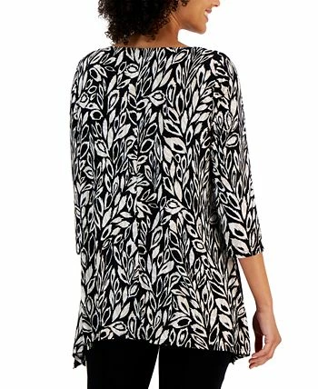 JM Collection Women's Leaf Adventures Jacquard 3/4-Sleeve Tunic, Created For Macy's 2 JM Collection Women's Leaf Adventures Jacquard 3/4-Sleeve Tunic, Created For Macy's - Image 2