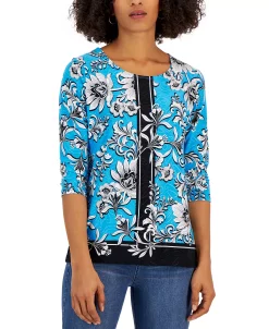 JM Collection Women's Jazz Wallpaper 3/4-Sleeve Top, Created For Macy's -VINCE CAMUTO Shop 22967791 fpx
