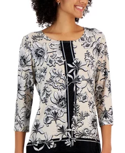 JM Collection Women's Jazz Wallpaper 3/4-Sleeve Top, Created For Macy's -VINCE CAMUTO Shop 22967796 fpx