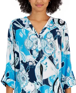 JM Collection Women's Paisley-Print 3/4-Sleeve Utility Shirt, Created For Macy's -VINCE CAMUTO Shop 22968176 fpx