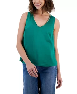 INC International Concepts Women's Chain-Trim V-Neck Tank Top, Created For Macy's -VINCE CAMUTO Shop 22981923 fpx