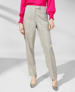 Anne Klein Women's Extended-Tab Straight-Leg Plaid Pants