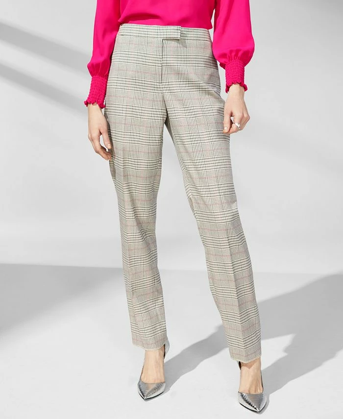 Anne Klein Women's Extended-Tab Straight-Leg Plaid Pants 1 Anne Klein Women's Extended-Tab Straight-Leg Plaid Pants
