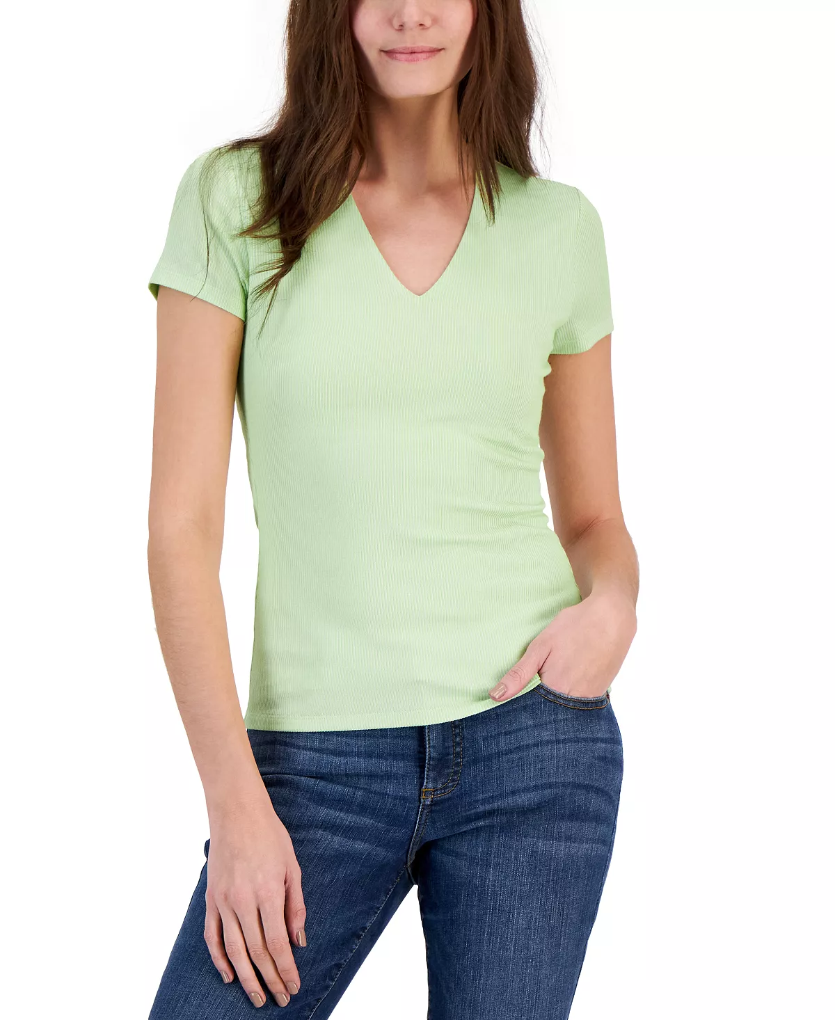 INC International Concepts Women's Two-Toned Ribbed V-Neck Top, Created For Macy's 1 INC International Concepts Women's Two-Toned Ribbed V-Neck Top, Created For Macy's