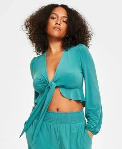 Bar III Women's Tie-Front Ruffle Crop Top, Created For Macy's