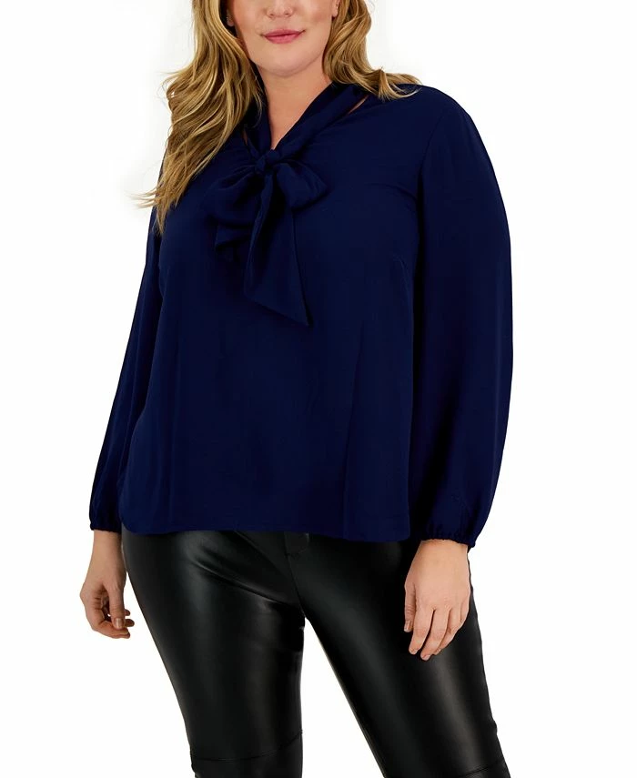 Kasper Plus Size Solid Bow-Front Blouse 1 Kasper Plus Size Solid Bow-Front Blouse