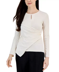 Anne Klein Women's Harmony-Knit Asymmetric Faux-Wrap Keyhole Top -VINCE CAMUTO Shop 22988882 fpx