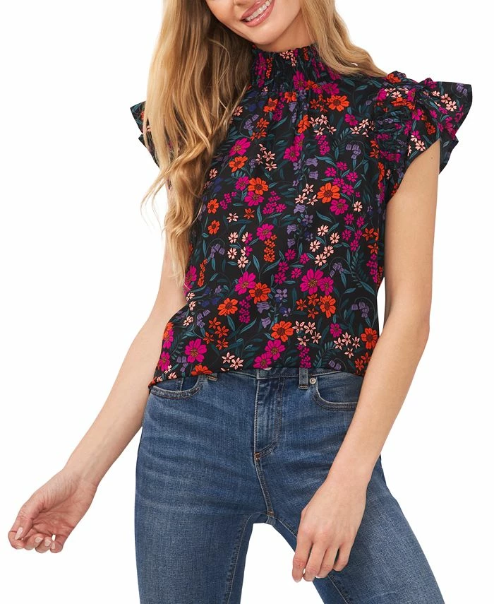 CeCe Women's Mock-Neck Floral-Print Flutter-Sleeve Top 1 CeCe Women's Mock-Neck Floral-Print Flutter-Sleeve Top