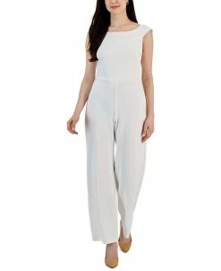 Connected Women's Scuba Crepe Sleeveless Wide-Leg Jumpsuit