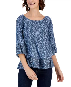 Style & Co Women's Printed On Off Knit Top, Created For Macy's -VINCE CAMUTO Shop 22997633 fpx