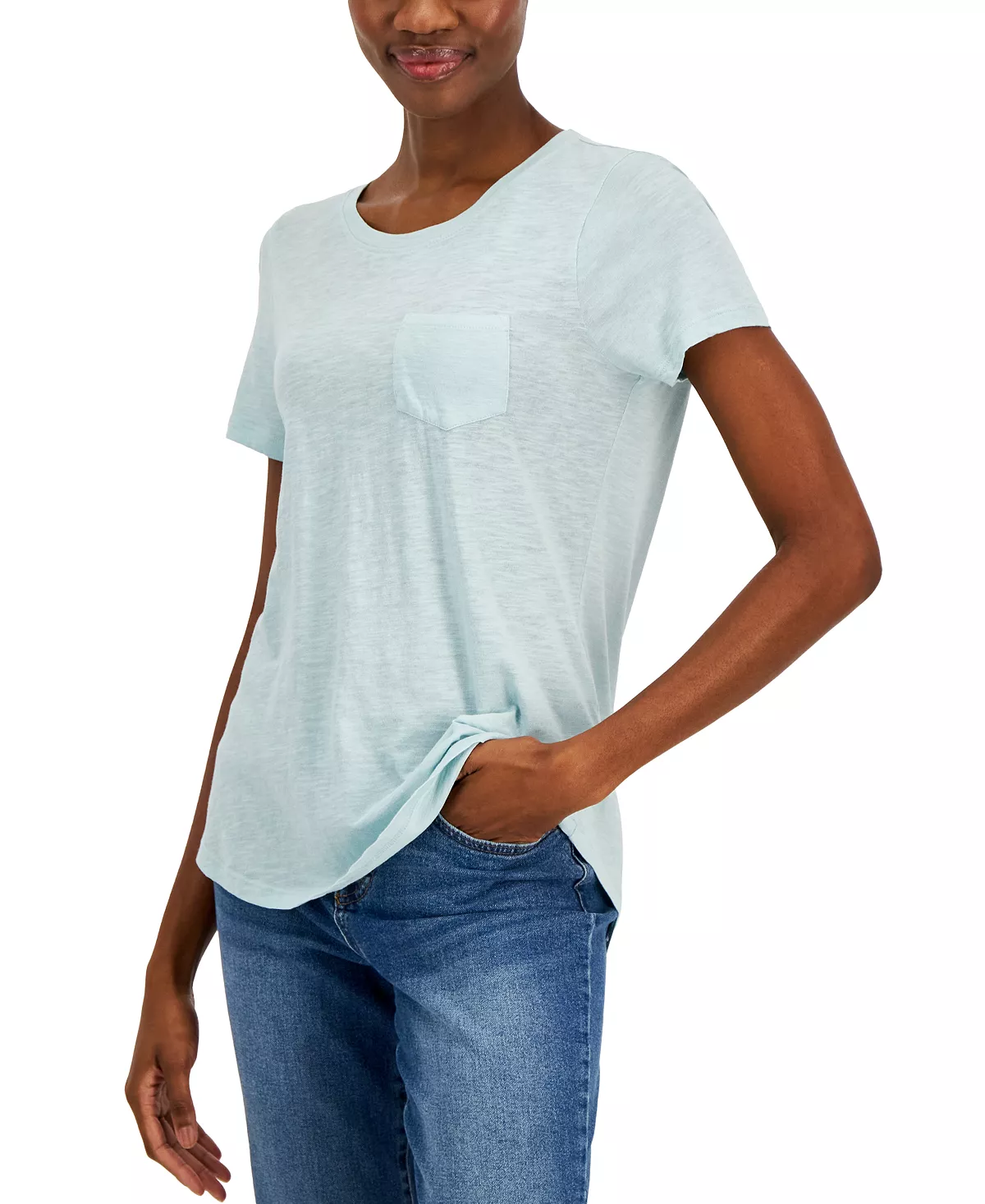 Style & Co Women's Scoop-Neck Short-Sleeve Pocket T-Shirt, Created For Macy's 1 Style & Co Women's Scoop-Neck Short-Sleeve Pocket T-Shirt, Created For Macy's