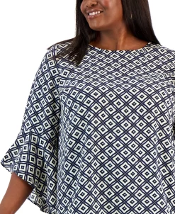 Kasper Plus Size Printed Flared 3/4-Sleeve Blouse 9 Kasper Plus Size Printed Flared 3/4-Sleeve Blouse -VINCE CAMUTO Shop 23022242 fpx