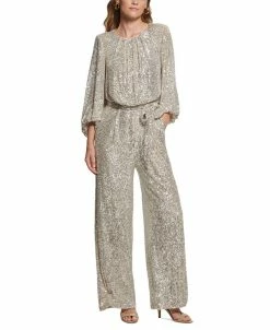 Vince Camuto Women's Jewel-Neck Tie-Waist Sequin Jumpsuit