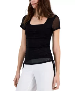 INC International Concepts Women's Printed Mesh Side-Tie Top, Created For Macy's -VINCE CAMUTO Shop 23109978 fpx