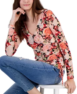 INC International Concepts Women's Printed Mesh Side-Tie Top, Created For Macy's -VINCE CAMUTO Shop 23109988 fpx