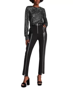 Steve Madden Women's Carson Mixed-Media Zipper-Trim Pants -VINCE CAMUTO Shop 23136863 fpx