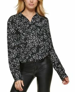 DKNY Jeans Women's Star-Print Button-Front High-Low Top