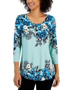 JM Collection Women's Floral Escapade Printed Knit Top, Created For Macy's -VINCE CAMUTO Shop 23149969 fpx