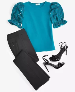 CeCe Women's Mixed Media Puff Sleeve Top -VINCE CAMUTO Shop 23158687 fpx