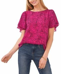 Vince Camuto Women's Printed Crewneck Petal-Sleeve Blouse